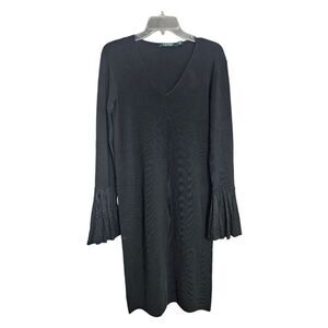 LAUREN RALPH LAUREN Black V-Neck Bell Sleeve Dress - Size Medium